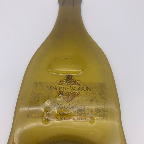 Vintage Decoupaged Melted Flat Art Glass Bottle Spoon Rest Or Wall Decor -Amber - Picture 8 of 9